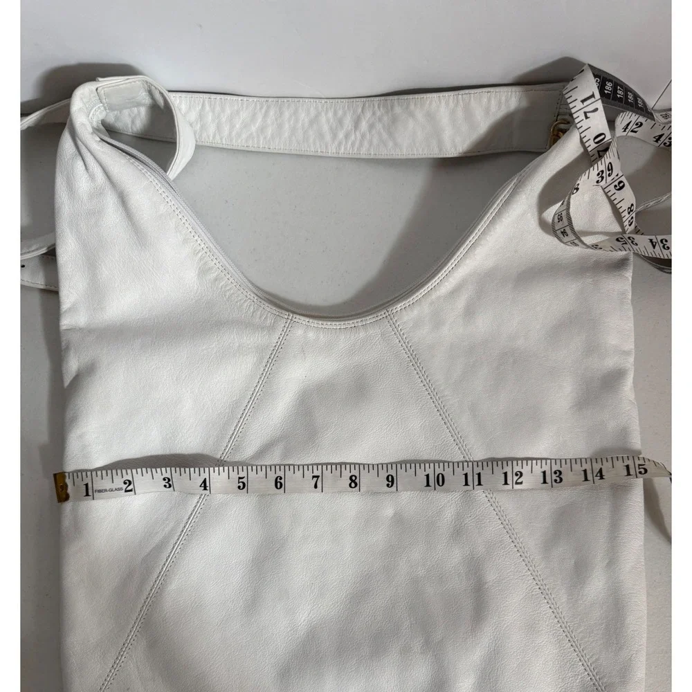 VTG Americana by Sharif White Leather Crossbody Hobo Bag Gold Triangle Buckle